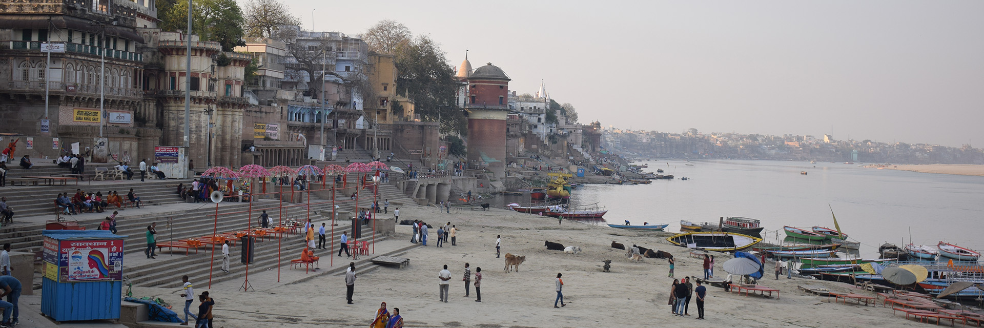 People enjoy the Assi Ghat along the Ganges River. This Ghat is one of the areas for which the students created a proposal.